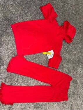 Ann Loren Girls Red Ruffle Top & Pants Matching Set
